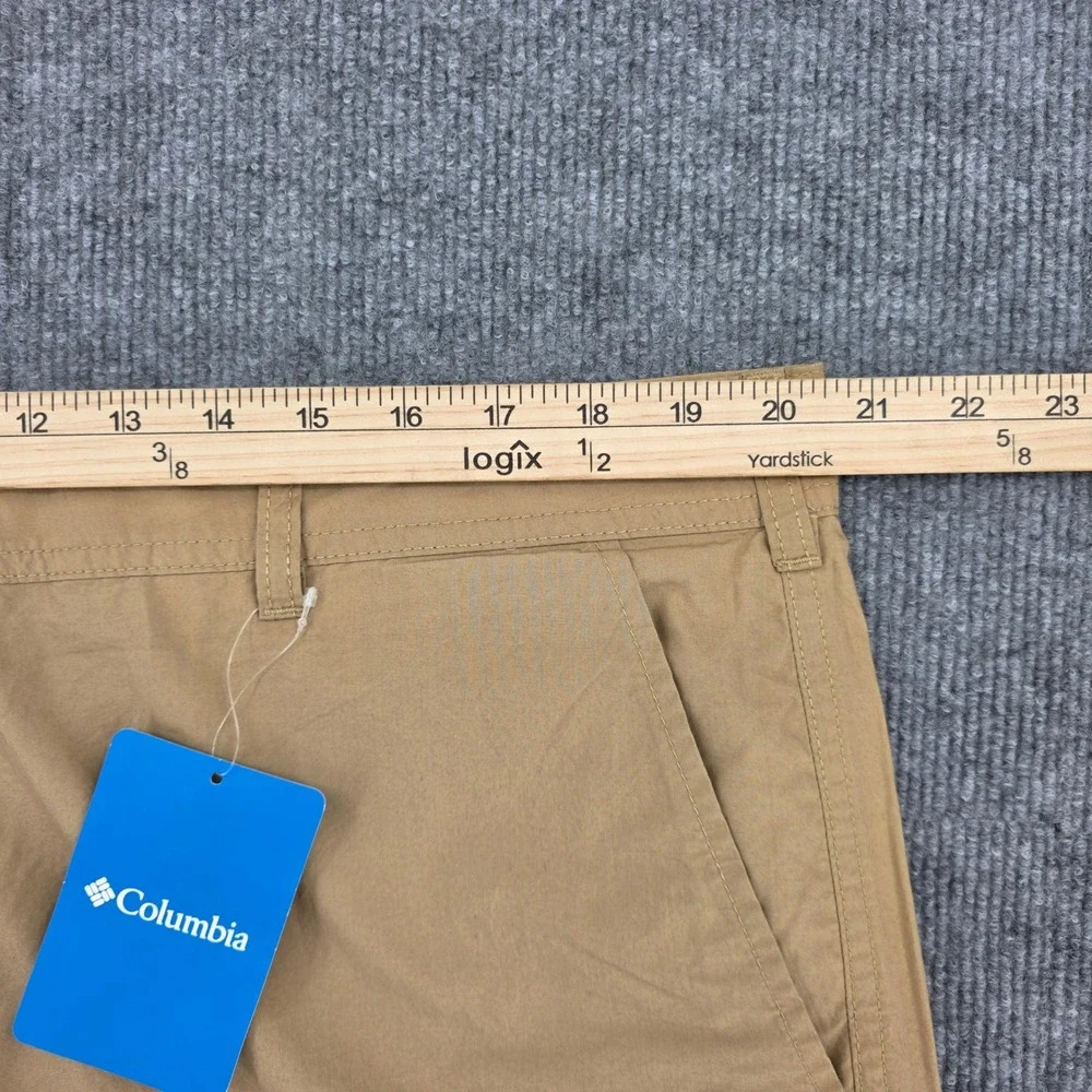 Columbia Mens Tan Cotton Poplin Flat Front Shorts 40W 10L AM4471 NWT